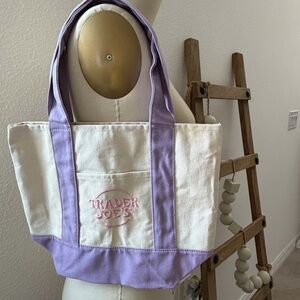 Trader Joe's Limited Edition Pastel Mini Lavender/Purple Canvas Tote Bag